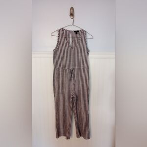 DREW x Anthropologie | Black Red White Striped Cropped Leg Jumpsuit | XS